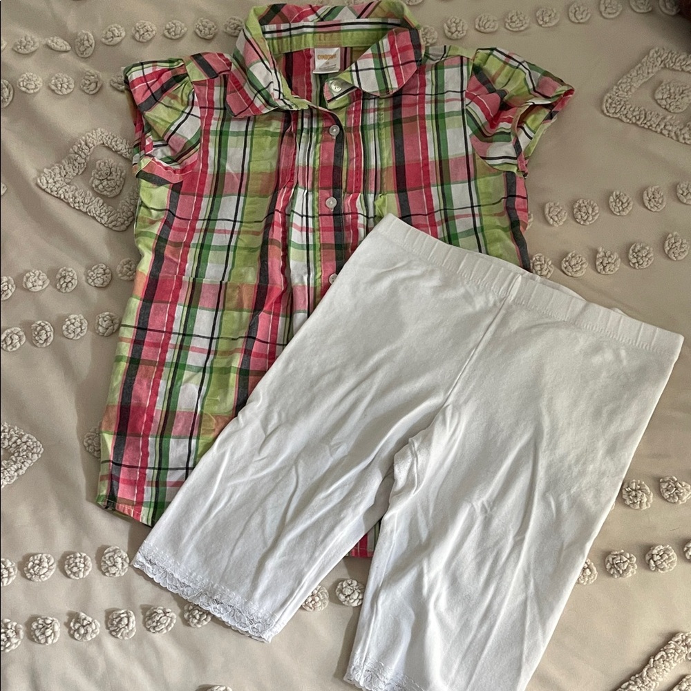 Gymboree Plaid Button Down Shirt - Green, Pink, White set